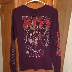 Kiss Long Sleeve Tee - Dark Purple with Red and Gold Accents